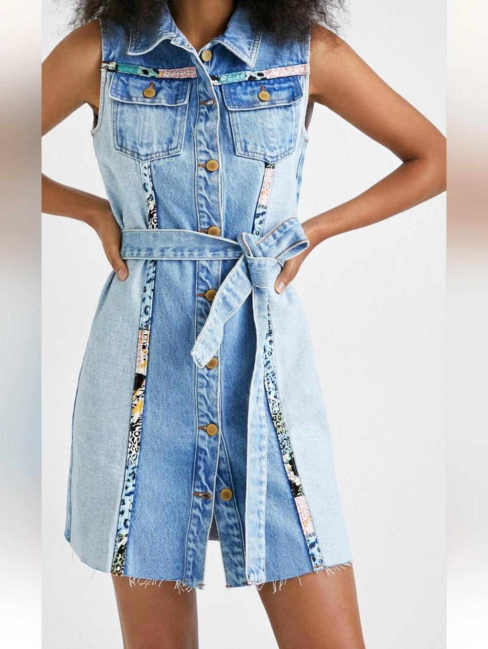 NWT Desigual Light Blue Patchwork Denim Shirt Dress